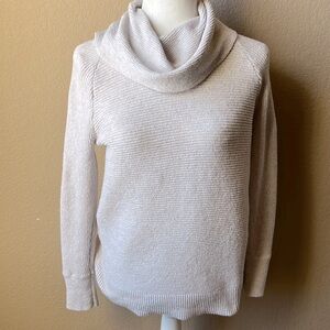 Loft cream ribbed cowl neck sweater, size small petite